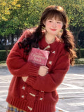 Christmas Red Sweet Cardigan Women Vintage Preppy Style Japan Knitted Sweater Casual Lazy Wind Female Fall Winter Tops New