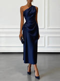 Pbong  Elegant Evening Party Long Dresses For Women Summer Fashion Sleeveless Off Shoulder Satin Maxi Dress Casual