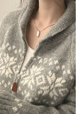 Zip-up Fair Isle Sweater for Women Cozy Knitwear Polo Collar Zipper Front Knitted Jacket Ladies Autumn Winter Vintage Outfit