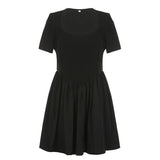 Black Square Neck Short Sleeve Dress