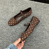 Pbong  Square Toe Polka Dot Flats Shoes for Women Elegant Spring Autumn Ballet Flats Casual Streetwear Satin Buckle Strap Black Loafers