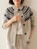 Fair Isle Knit Sweater Cardigan Women Cozy Stand Collar Button Front Sweater Jacket Teen-Girl Fall Winter Vintage Chic Outfit