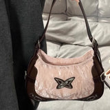 Y2k Womens Shoulder Bag American Vintage Style Contrast Color Fashion Handbag Butterfly Harajuku Pink Ladies Armpit Bag