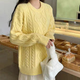 Pbong  Loose Korean Sle Women's Knitwear Autumn Winter Twist Sweater Casual Slimming Lazy Sle Overhead Long Sve round Ne