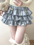 Pbong  Sweet Bow Kawaii Skirts Women High Waist Japan Mini Cake Skirt Fashion Preppy Style Design Elegant Female Ball Gown Skirts