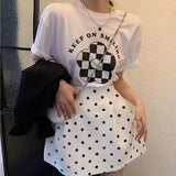 French Retro Dot Print Fluffy Short Skirt Summer New Chic White High Waist Slimming Umbrella Flower Bud A-line Skirt for Women