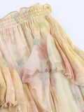 Chic Floral Printed Layered Half Skirts Women Tierred Straight Large Flounce Long Skirt 2025 Summer Autumn New Lady Streetwear
