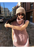 Cable Knit Turtleneck Sweater Vest for Women Cozy Funnel Neck Sleeveless Knit Top Jumper Pullovers Ladies Casual Chic Outfit