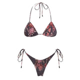 Sexy Micro Bikini Side Tie Thong Two-Piece Swimwear Halter Swimming Suit For Women Floral Print Biquini Ladies Bathing Suit
