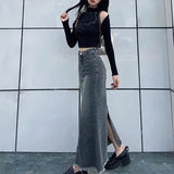 Autumn Retro Classic All-Match Skirt Women Casual Commuter Outing Tight Sexy Irregular Long Denim Vitality Skirt Girl Cool