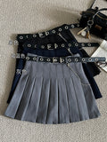 High Waisted Pleated Mini Skirt with Chain Belt Built-in Shorts School Teen-girl Short Skirt Women 90s Y2K Outfit