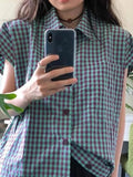 Pbong  Blusas Mujer De Moda Fashion Summer Women Blouses Y2k Tops Flying Sleeve Oversized Shirts Casual Plaid Korean Retro Blouse