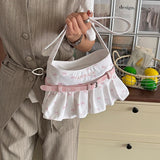 Pbong  Women Bow Print Ruffle Underarm Bag Small Sweet Girls Dating Shopping Shoulder Crossbody Bags New Trend Travel Handbags