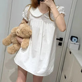 French Vintage Peter Pan Collar Puff Sleeve Sweet Dress Y2k Spring Summer Pleated All Match Clothes Harajuku High Street Dress