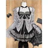 Sweet Fashion Popular Cardigan Lace Slim Tank Top Y2k Aestheticjapan Harajuku Striped Tieed Skirts Streetwear Girl 3 Piece Sets