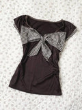 Pbong  Y2k Japanese Lolita Kawaii Slim Bow Short Sleeve Tees Subculture Sweet Vintage T Shirt 2000s Harajuku Plaid Patchwork Tops Chic