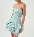 Pbong  High Quality Strapless Blue Above Knee Pleat Backless Zipper Appliques Robe Vestidos De Fiesta Para Bodas