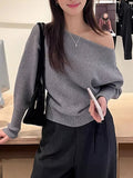 Batwing Long sleeve Knitted Pullover Women 380g Thick Off shoulder Top Korean Fashion Sweater Loose Casual Autumn Outwear Pull