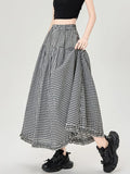 Pbong  Vintage Plaid Long Skirts Women Loose Y2K High Waist A Line Skirts Japan Retro Casual All Match Black White Plaid Skirt New