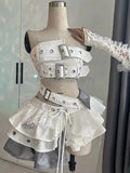 Pbong  Summer New Patchwork 2-piece Set Women Design Y2k Sexy Slim Off Shoulder Tops + Vintage High-waist Lace Irregular Skirt Set