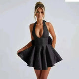 Jacquard Waist Wrap A-line Dress Women Mini 2024 Spring Summer Dress Elegant Bow Backless Sexy Party Dresses