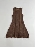 Slim Fit O Neck Hollow Sleeveless Knitted Short Dress Solid Color Brown Streetwear Women Dress Fashion Retro Vestidos New