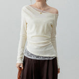 New French High Street Sexy Off The Shoulder T Shirts Fairy Patchwork Lace Simple Female Clothing Office Lady American Tees
