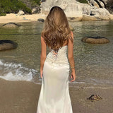 Pbong  Elegant Party Maxi Dresses Women Summer Fashion Sleeveless Off The Shoulder Bandage Evening White Long Dress Sexy