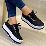 Pbong  New Comfortable Round Head Large Casual Lace up Women's Single Shoes Women's Matsutake Thick Sole Women's Shoes