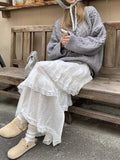 Korean Fashion White Ruffle Lace Skirt Women Fairycore Vintage High Waist Irregular Patchwork Long Skirt Cute Streetwear