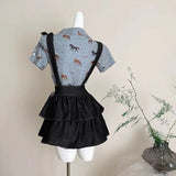 Y2k Japan Style Kawaii 2 Piece Skirt Sets Women 2000s Harajuku Vintage Sweet Suits Lolita Plaid Short Sleeve Matching Sets Chic