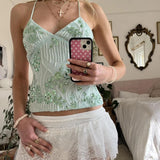 Sexy Sequin Rhinestone Crop Tops Women Y2k Fairy Coquette Camis Pearl Glitter V Neck Backless Tank Shirt Vest Beach