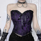 Gothic Crop Tops Black Spaghetti Strap Corset Tops New Goth Punk Grunge Fairy Core Sexy Y2K Halloween Clothing