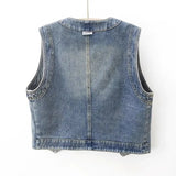 New Ladies Denim Vest Jacket 2025 Summer Retro Versatile Women's Waistcoat Tops Round Neck Sleeveless Female Cowboy Horse Clip