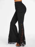 2025 Women's Gothic Black Pants Vintage Flower Lace Insert Skirted Flare Pants Retro Pants