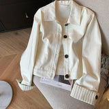Fashion Sweet Slim Denim Jacket Women Korean Long Sleeve Striped Patchwork Short Coat Fall Winter Female Chic Outwear Tops