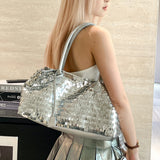 Pbong  Sequins Shoulder Bags for Women Designer New Trendy Fashion Evening Party Bling Square Bag Handbags and Purses