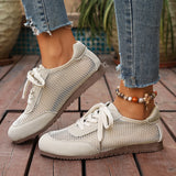 Pbong  Mesh and Suede Lace Up Casual Shoes, Breathable Sneakers with TPR Sole, Comfortable Walking Sport Shoes for Women