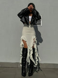 Summer Female Long Skirt Ruffled High Waist Broken High Split Fashion Pleated Sexy Solid Patchwork Maxi Skirt