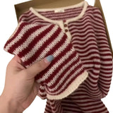 Pbong  Fresh Autumn New Loose round Neck Long Sleeve Knitted Sweater Women's Lazy Style Stripe Base Layer Sweater Versatile Top Women