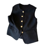 New Ladies Vest Coat 2025 Spring Sleeveless Design Sense Women's Waistcoat Jacket Solid Color High End Short Lady Horse Clip
