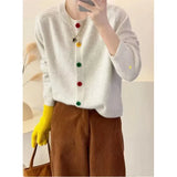 Japanese Sweet and Fresh Round Neck Colorful Button Knitwear Coat Academy Style Western Versatile Sweater Women's Cardigans