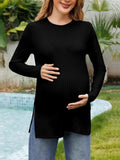 Pbong  Spring and Autumn New Pregnant Round Neck Solid Color Loose Comfortable Cotton Long Sleeve T-shirt Soft Breastfeeding Top