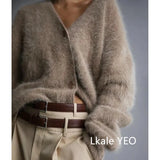 Spring Autumn Women Cardigan Sweater Jacket 2025 Imitation Mink Fur Versatile Female Sweater V-neck Loose Ladies Knitted Top