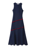 Pbong  Elegant Spliced Sheer Mesh Dress for Women O Neck Sleeveless High Waist Hit Color Slimming Evening Dresses Female