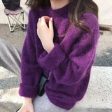 Simple Lazy American Vintage Office Lady O Neck Pullovers Autumn Winter All Match Base Jumpers Punk Y2k Aethetic Women Clothes