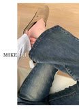 Spring 2025 Women's Retro Micro Flare Jeans Elastic Slimming High Waist Long Cotton Stretch Denim Blue Wear Resistant