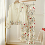 Pbong  Female 2PCS Pajamas Set Spring Summer New Arrived Printing Sleepwear Long Sleeve Trouser Suits Loose Home Clothes Loungewear