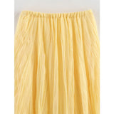Pbong  Women Crinkle A-line Midi Butter Yellow Skirt Elastic Waist Spring Summer Holiday Elegant Skirts New faldas mujer