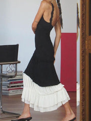 Sexy Backless Maxi Dresses For Women Slim Folds Splice Bodycon Dress Femme Party Elegant Temperament Long Dress Woman New